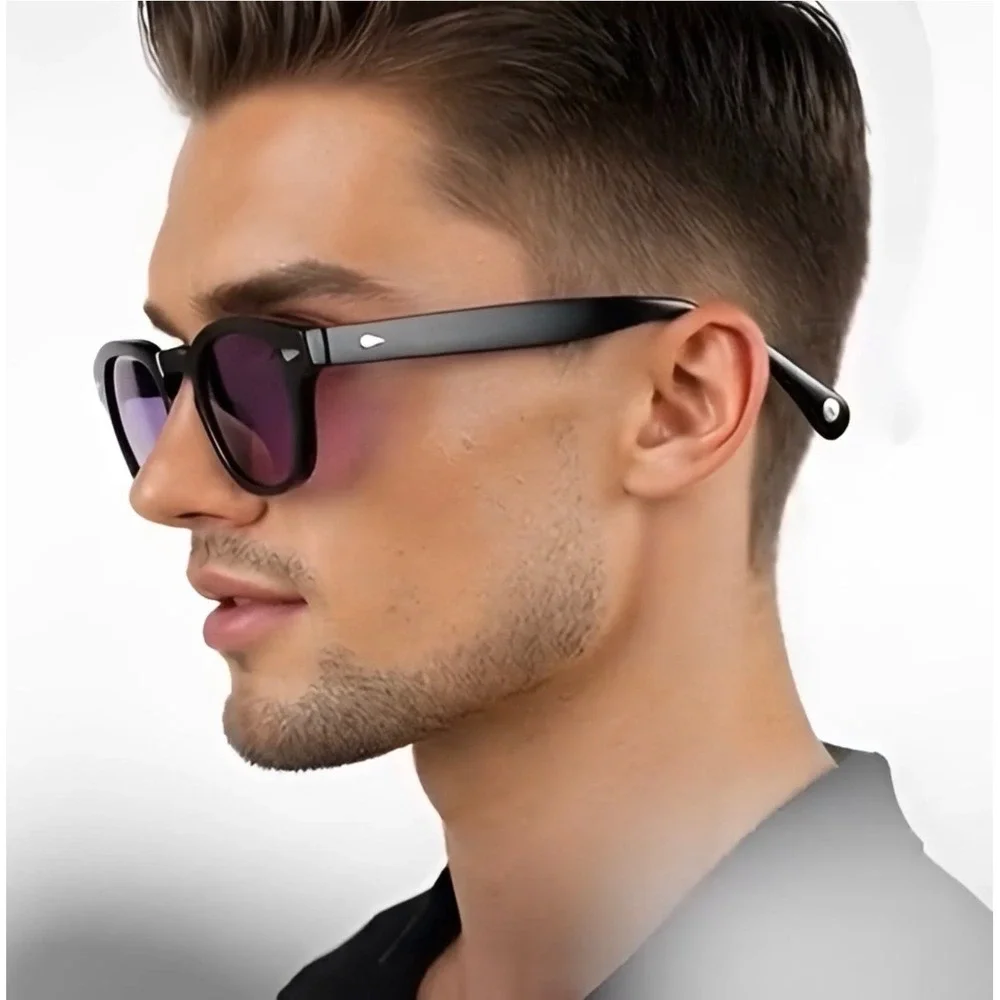 Men Women Sunglasses Glossy Black Frame Purple Lens Retro Inspired Unisex Classy